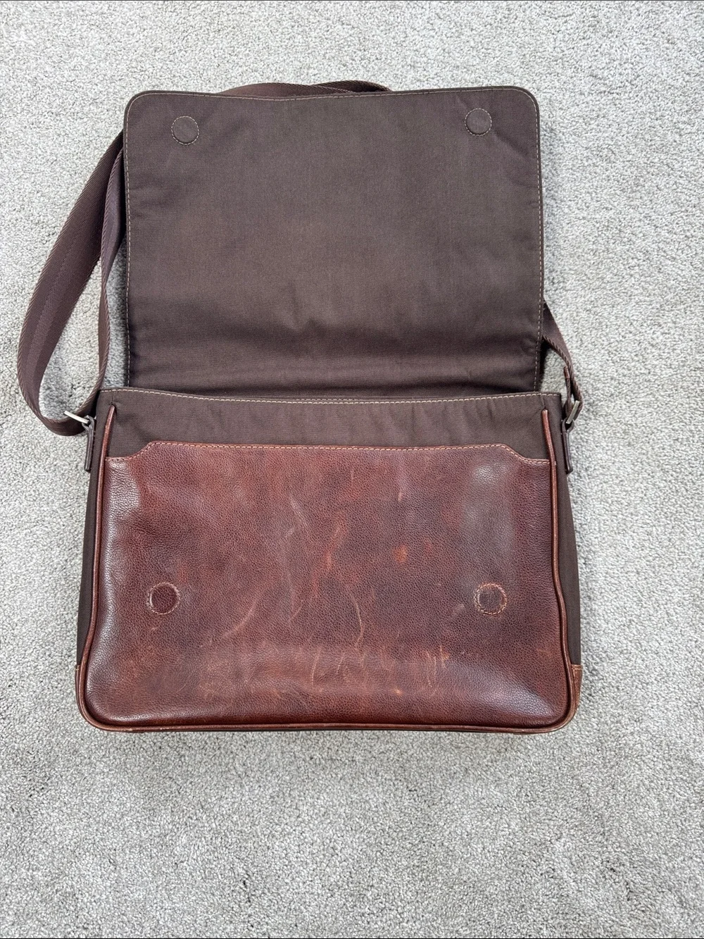 Boconi Brown Leather Messenger Bag with Adjustable Strap